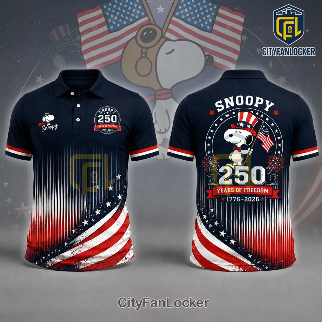 Snoopy USA 250 Years of Freedom Patriotic 1776-2026 Polo Shirt