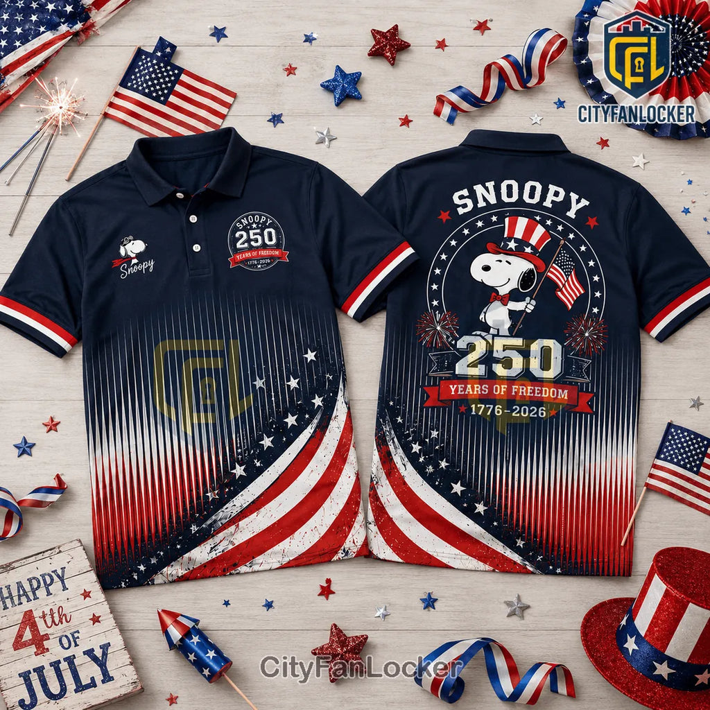 Snoopy USA 250 Years of Freedom Patriotic 1776-2026 Polo Shirt