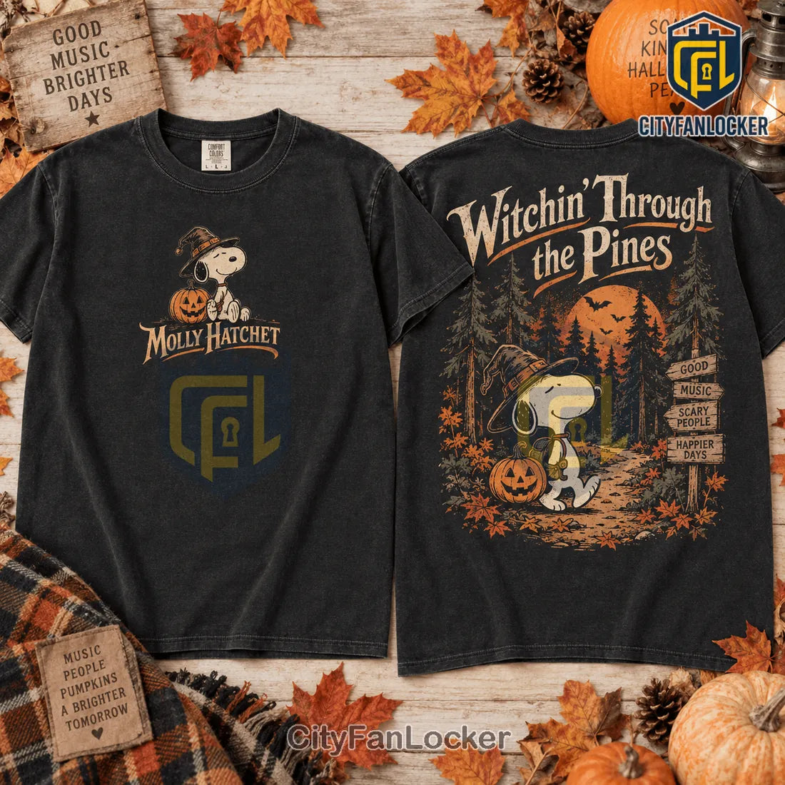 Snoopy Witchin Through the Pines Black T-Shirt