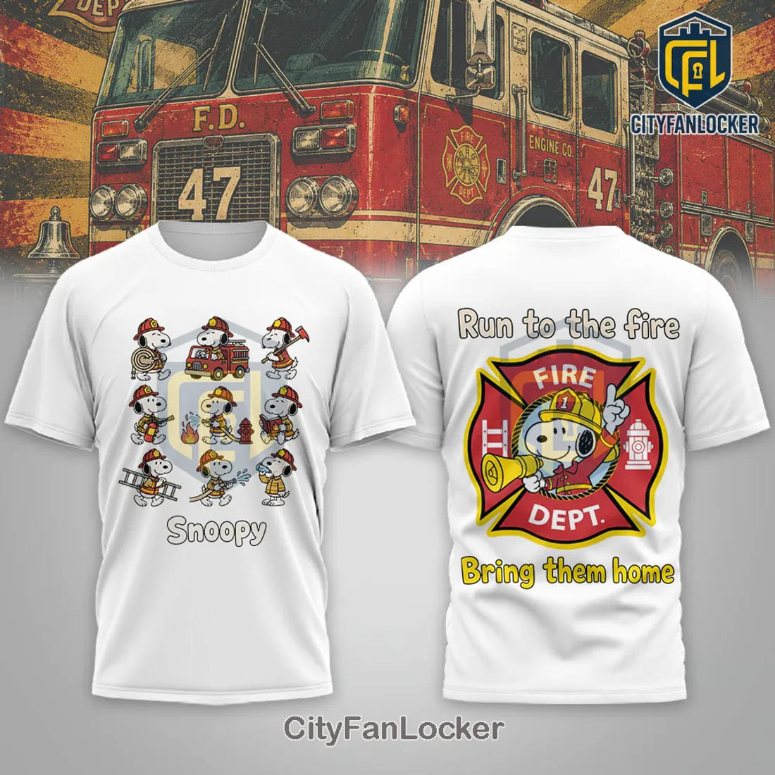 Snoopy x Firefighter Fire Dept Crewneck Graphic T-Shirt