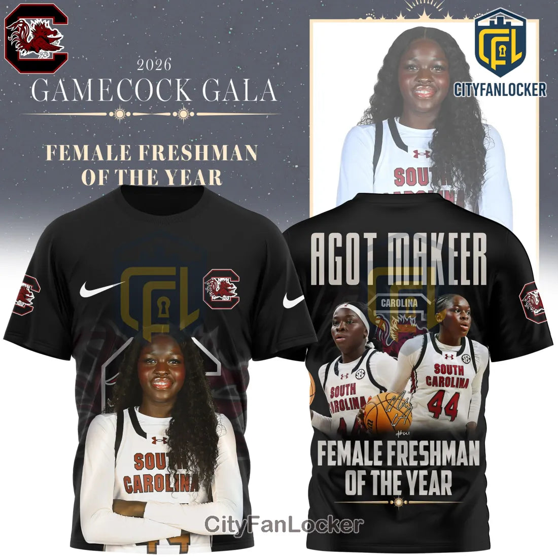 South Carolina Gamecocks Agot Makeer 2026 Freshman of Year Graphic T-Shirt