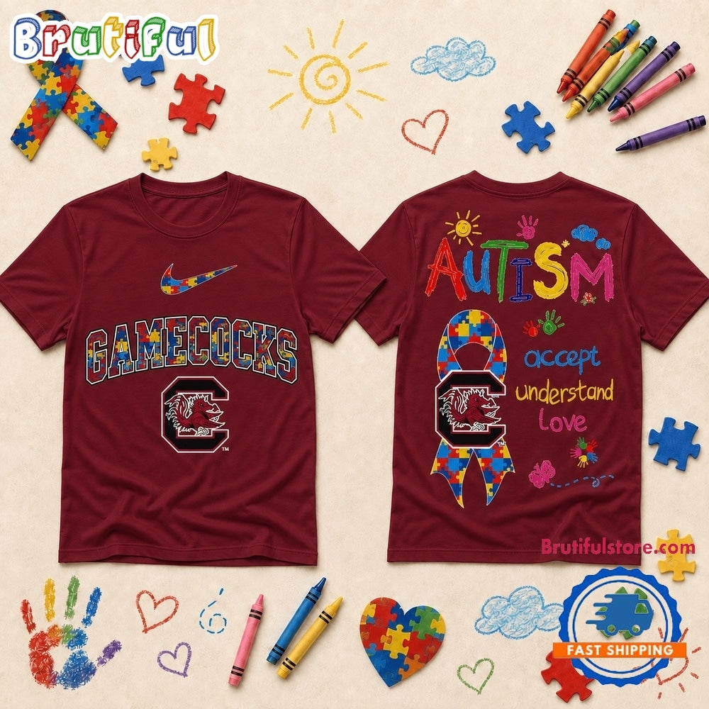 South Carolina Gamecocks NCAA Autism Awareness Puzzle Ribbon T Shirt