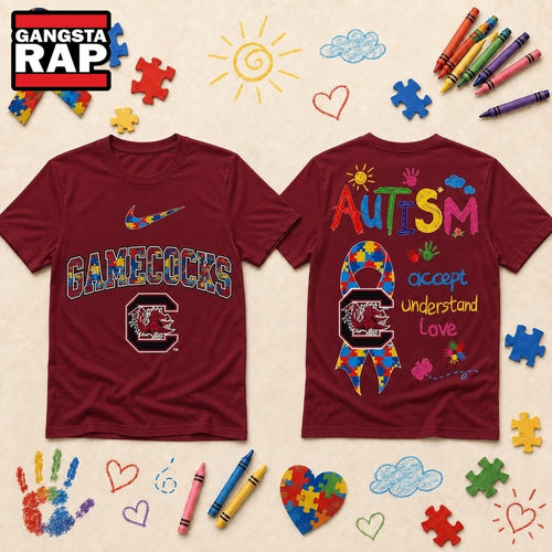 South Carolina Gamecocks NCAA Autism Awareness Puzzle Ribbon T Shirt