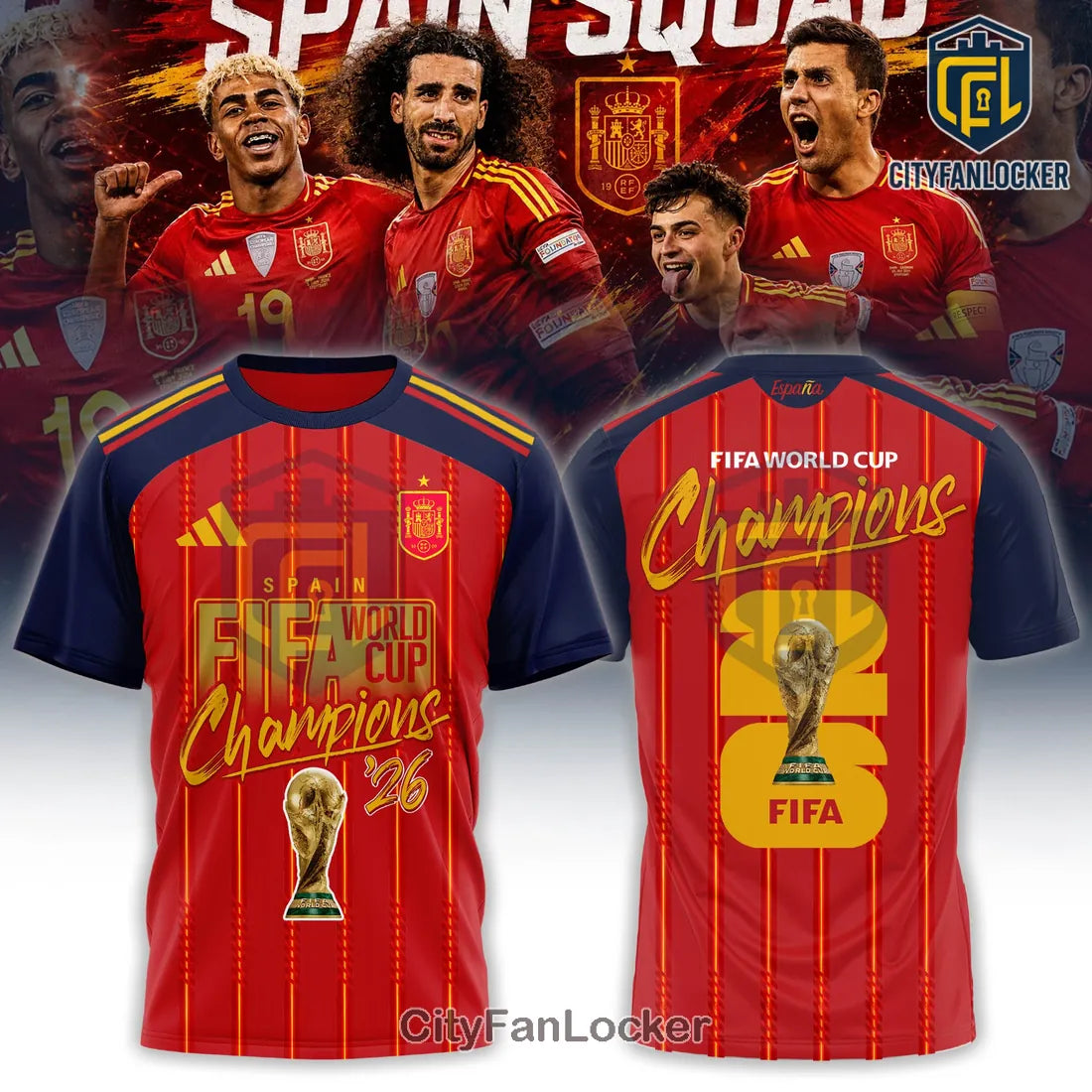 Spain 2026 FIFA World Cup Champions Red Crewneck T-Shirt
