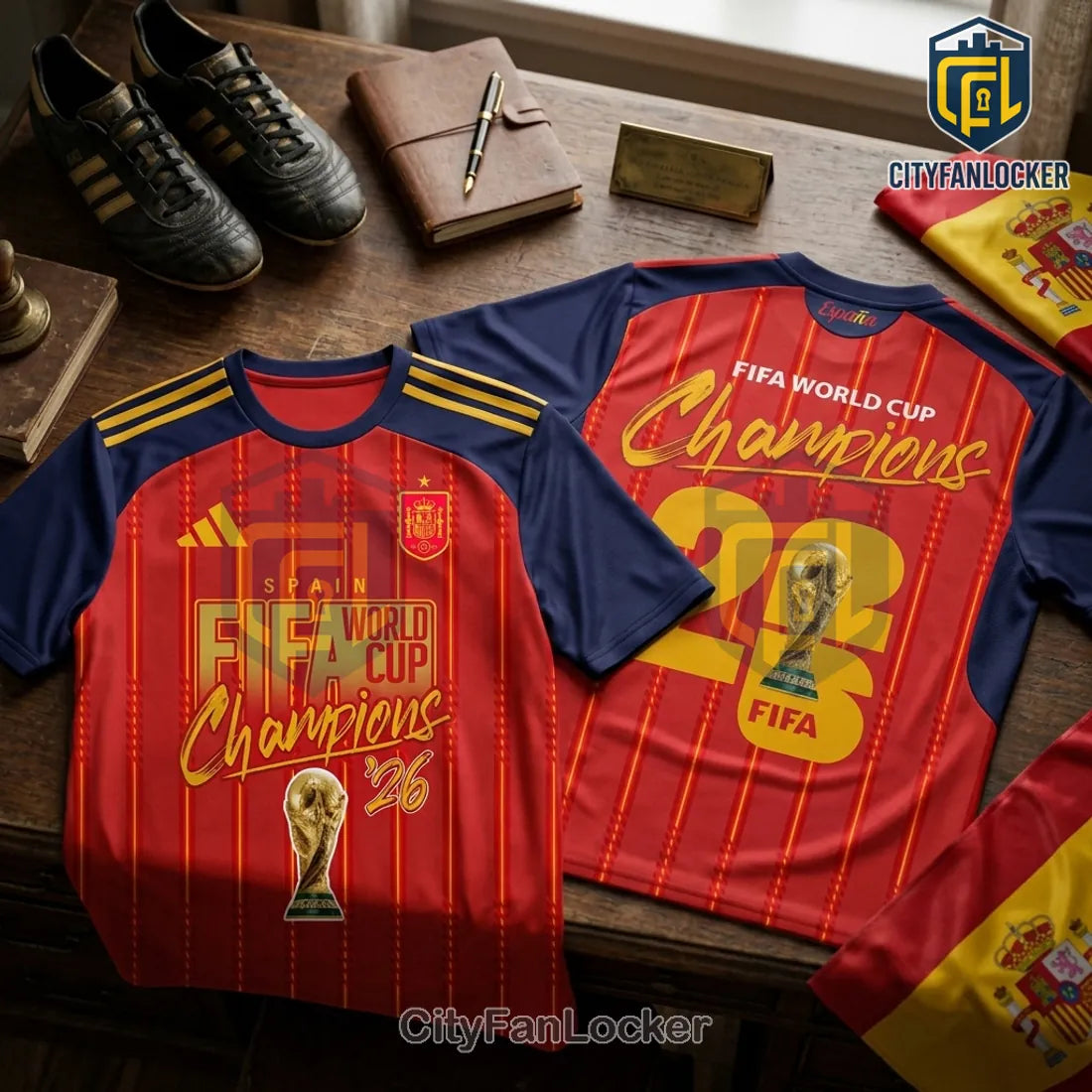 Spain 2026 FIFA World Cup Champions Red Crewneck T-Shirt