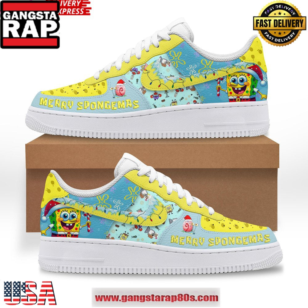 SpongeBob SquarePants Merry Christmas Air Force 1 Running Sneakers Shoes