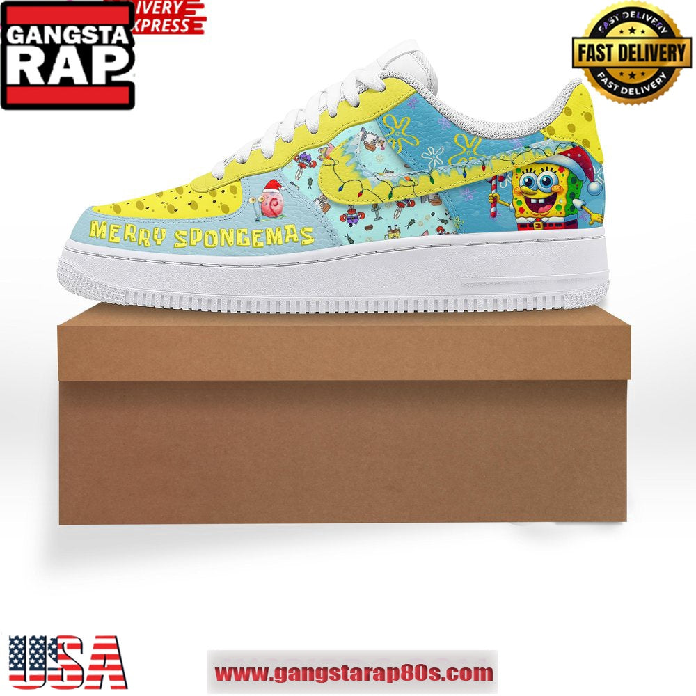SpongeBob SquarePants Merry Christmas Air Force 1 Running Sneakers Shoes