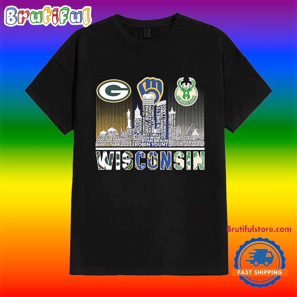 Sports in Wisconsin Players Names Skyline Shirt