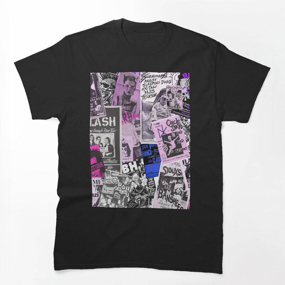 Punk Rock Bands Flyers Collage Aesthetic Punk Colors Shirt