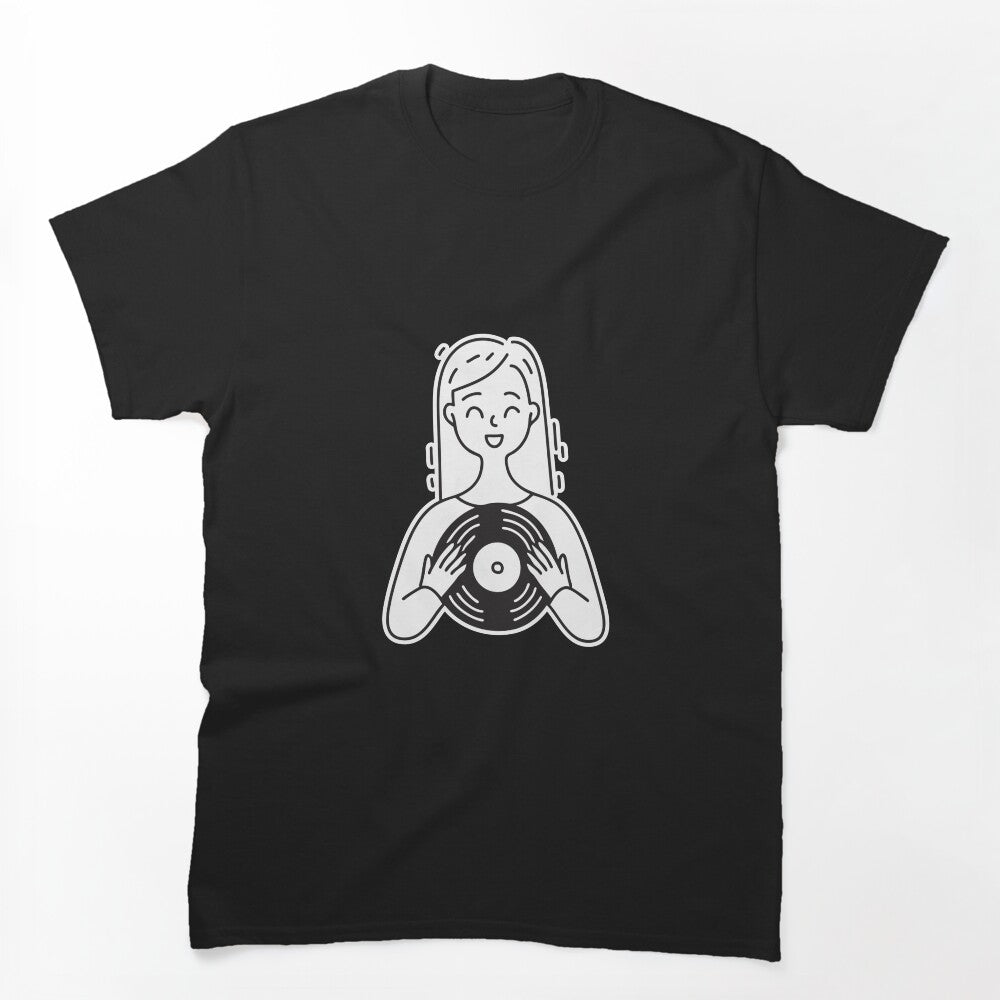 A Woman Holding A Vinyl With Both Hands Shirt