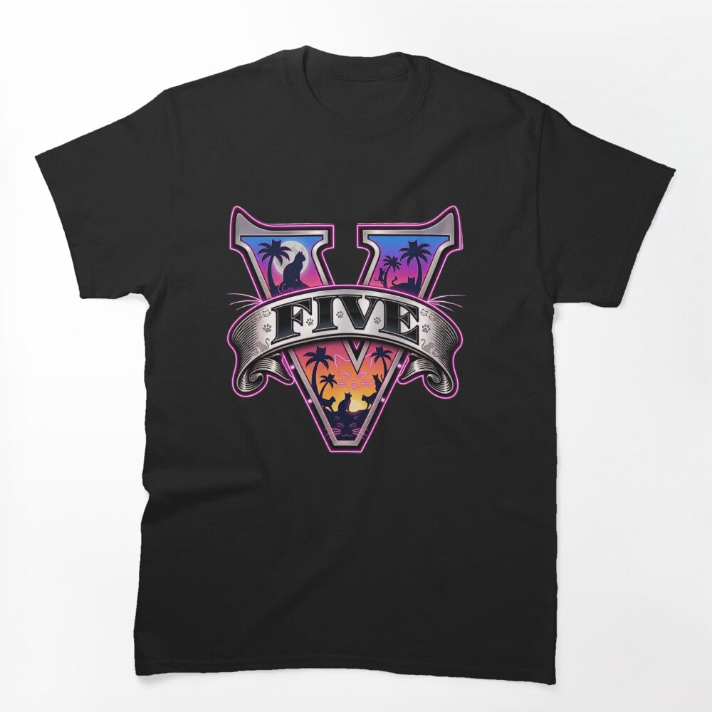 Vice Cats Five Logo - Retro Neon Miami Synthwave Shirt