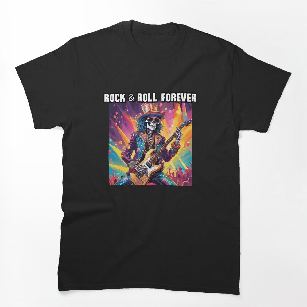 Glam Rock Skeleton Guitarist Rock And Roll Forever Shirt