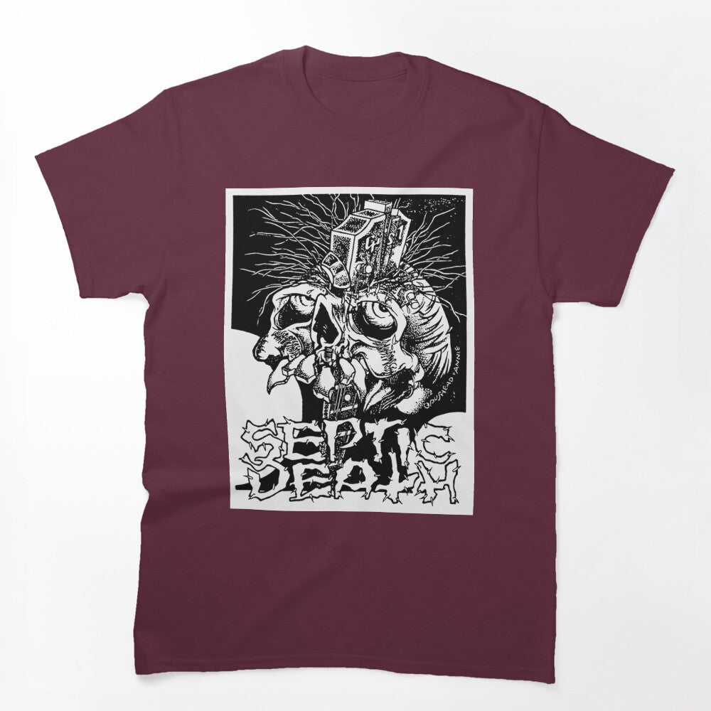 Pushead Septic Death Guitar Neck Thru Skull Shirt
