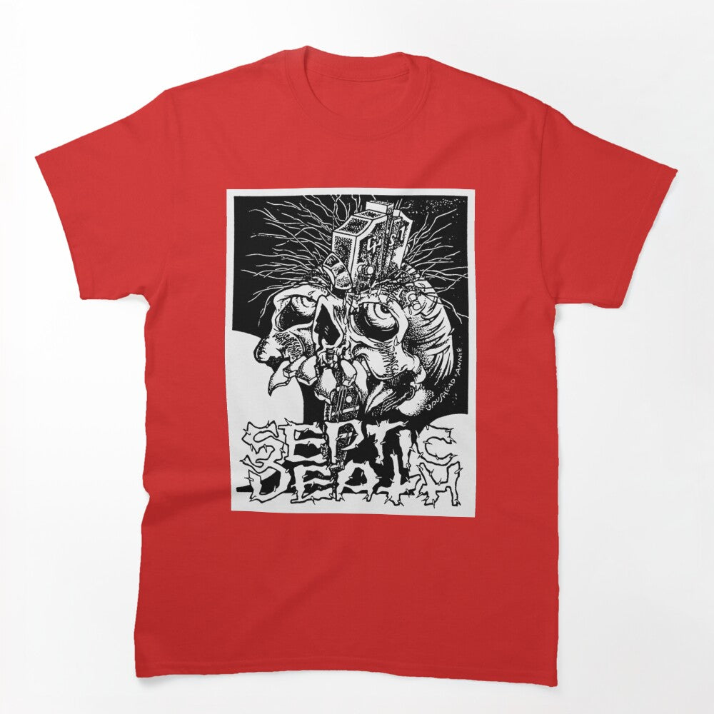 Pushead Septic Death Guitar Neck Thru Skull Shirt