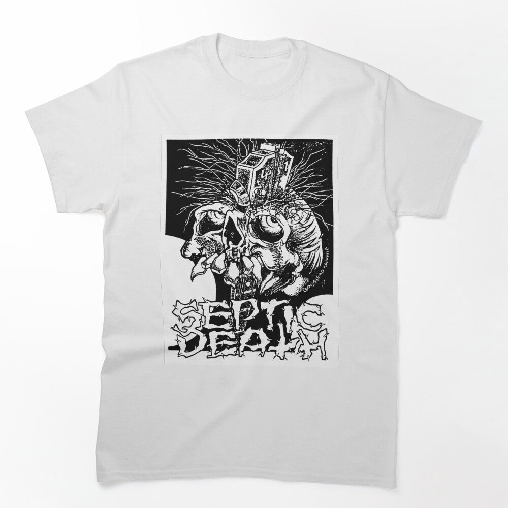 Pushead Septic Death Guitar Neck Thru Skull Shirt