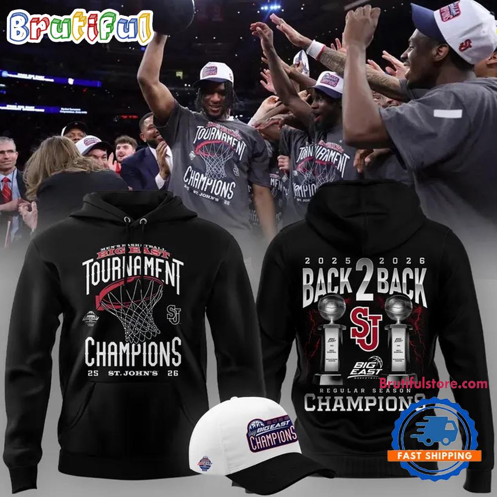 St John’s Red Storm Men’s Basketball 2026 Big East Tournament Champions Back 2 Back Hoodie T-Shirt
