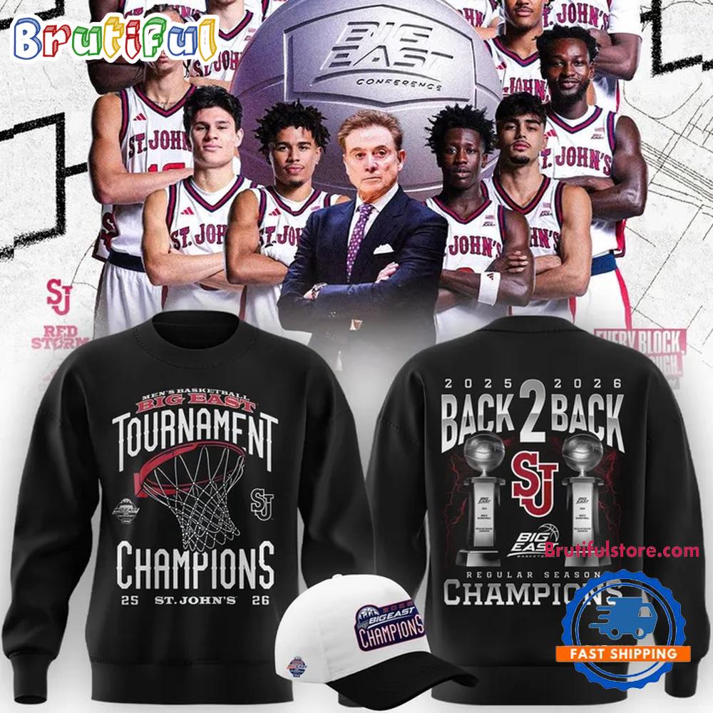 St John’s Red Storm Men’s Basketball 2026 Big East Tournament Champions Back 2 Back Hoodie T-Shirt