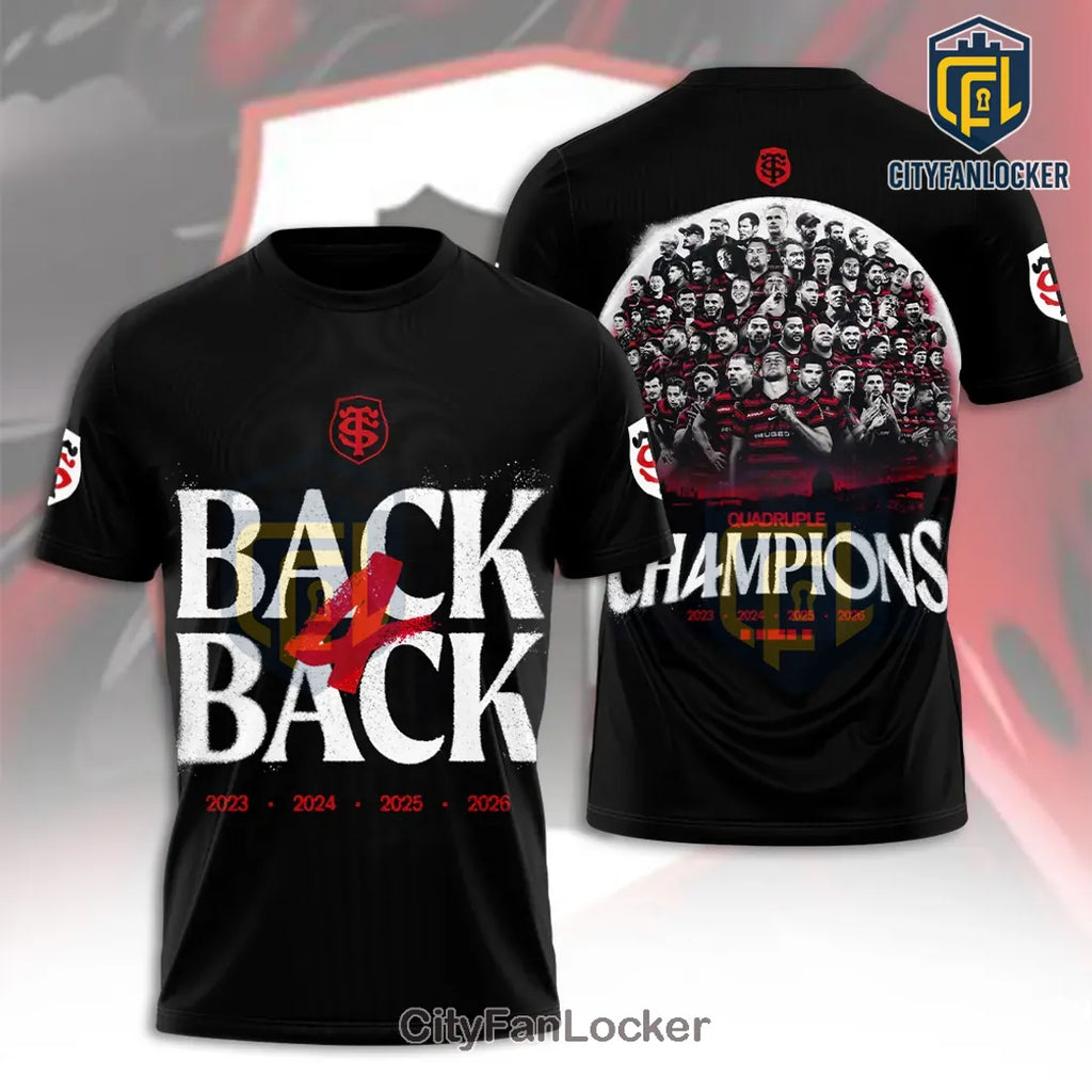 Stade Toulousain Quadruple Champions 2026 Black T-Shirt