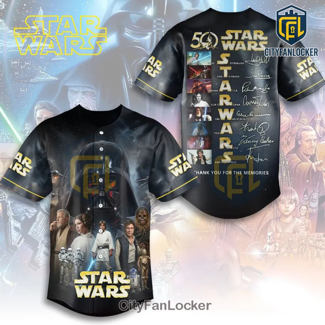 Star Wars 50th Anniversary Cast Signature Baseball Jersey