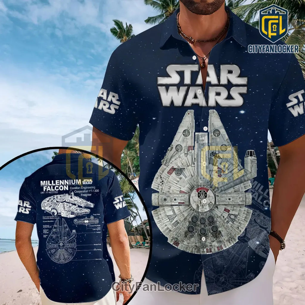 Star Wars Millennium Falcon Navy Blue Short Sleeve Button-Down Shirt
