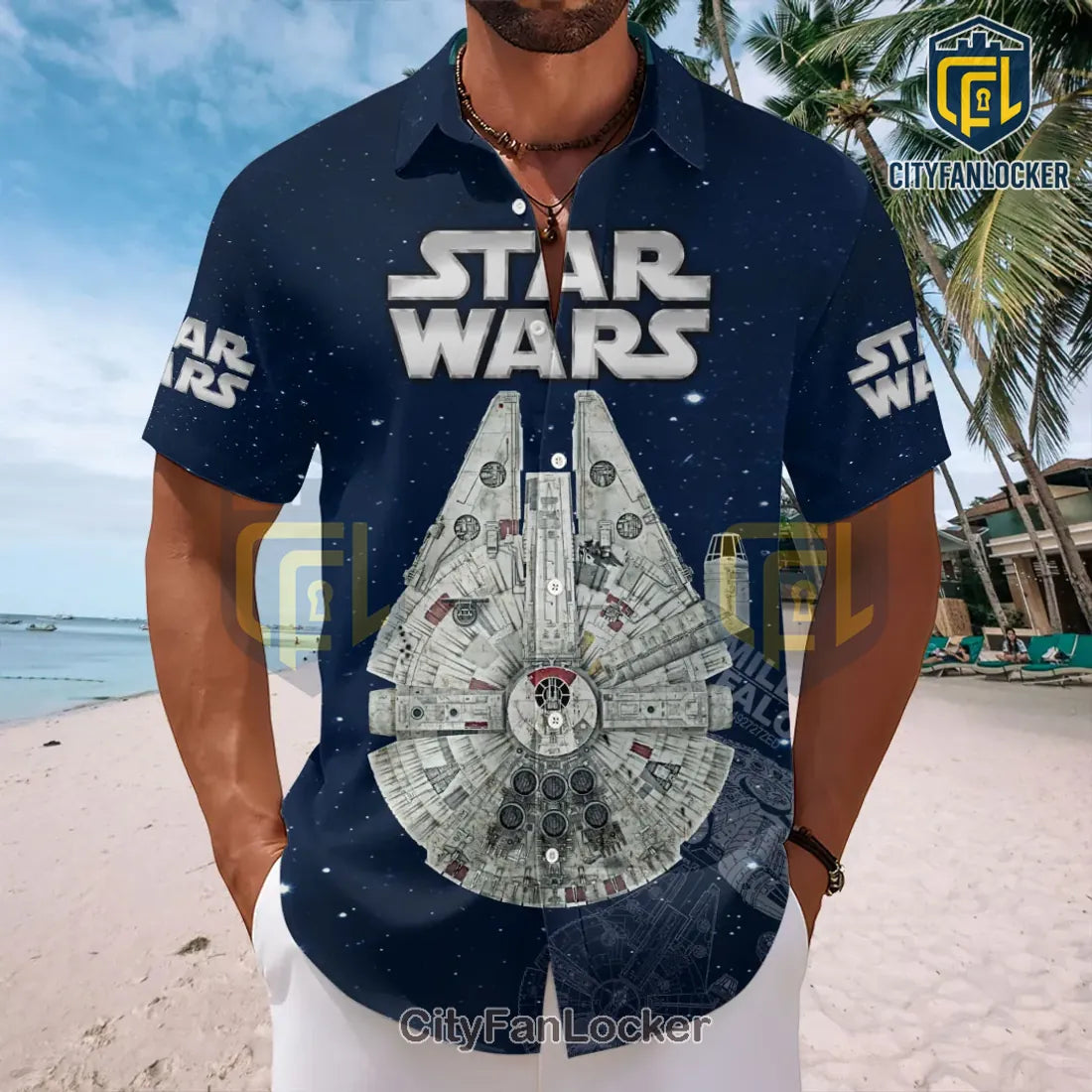 Star Wars Millennium Falcon Navy Blue Short Sleeve Button-Down Shirt