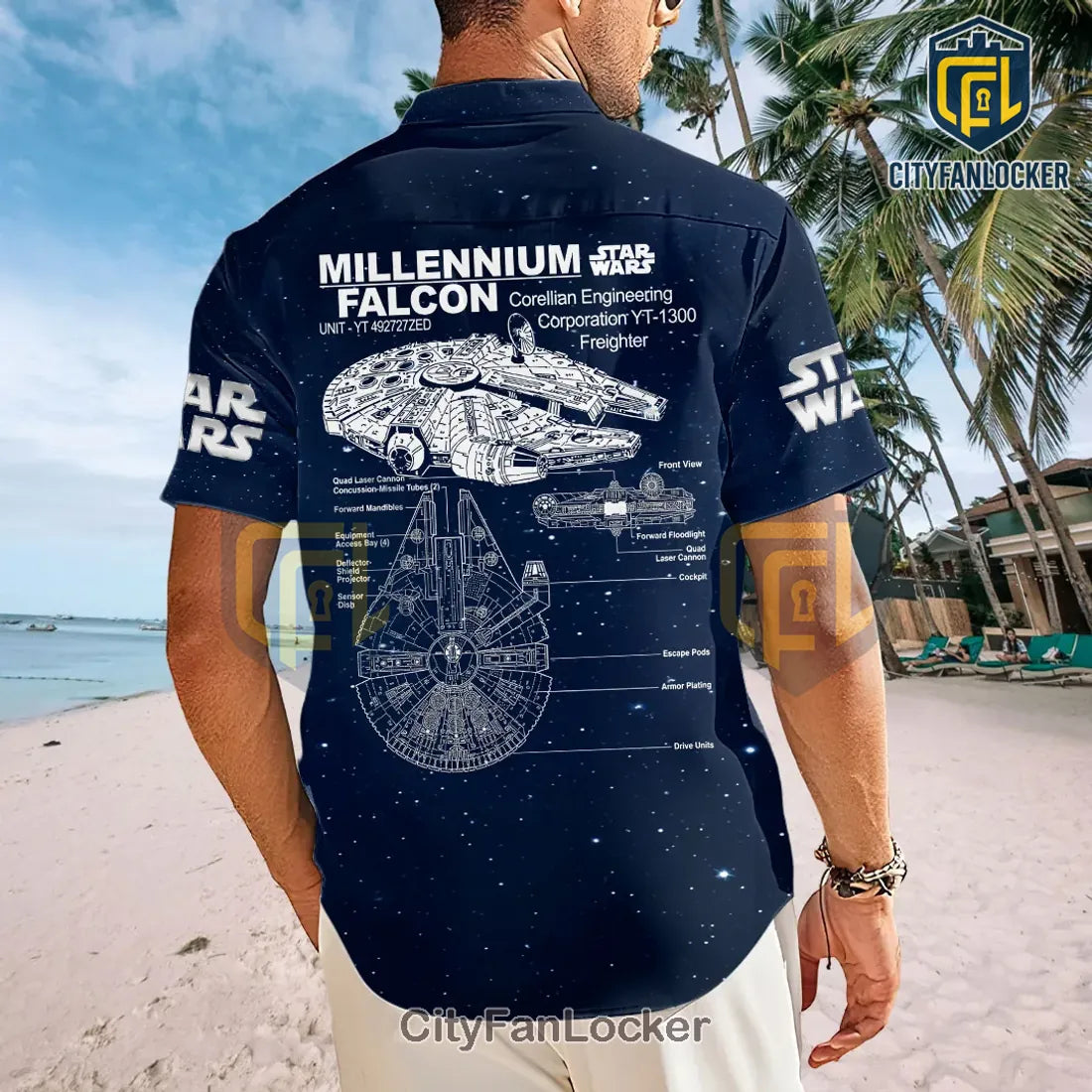 Star Wars Millennium Falcon Navy Blue Short Sleeve Button-Down Shirt