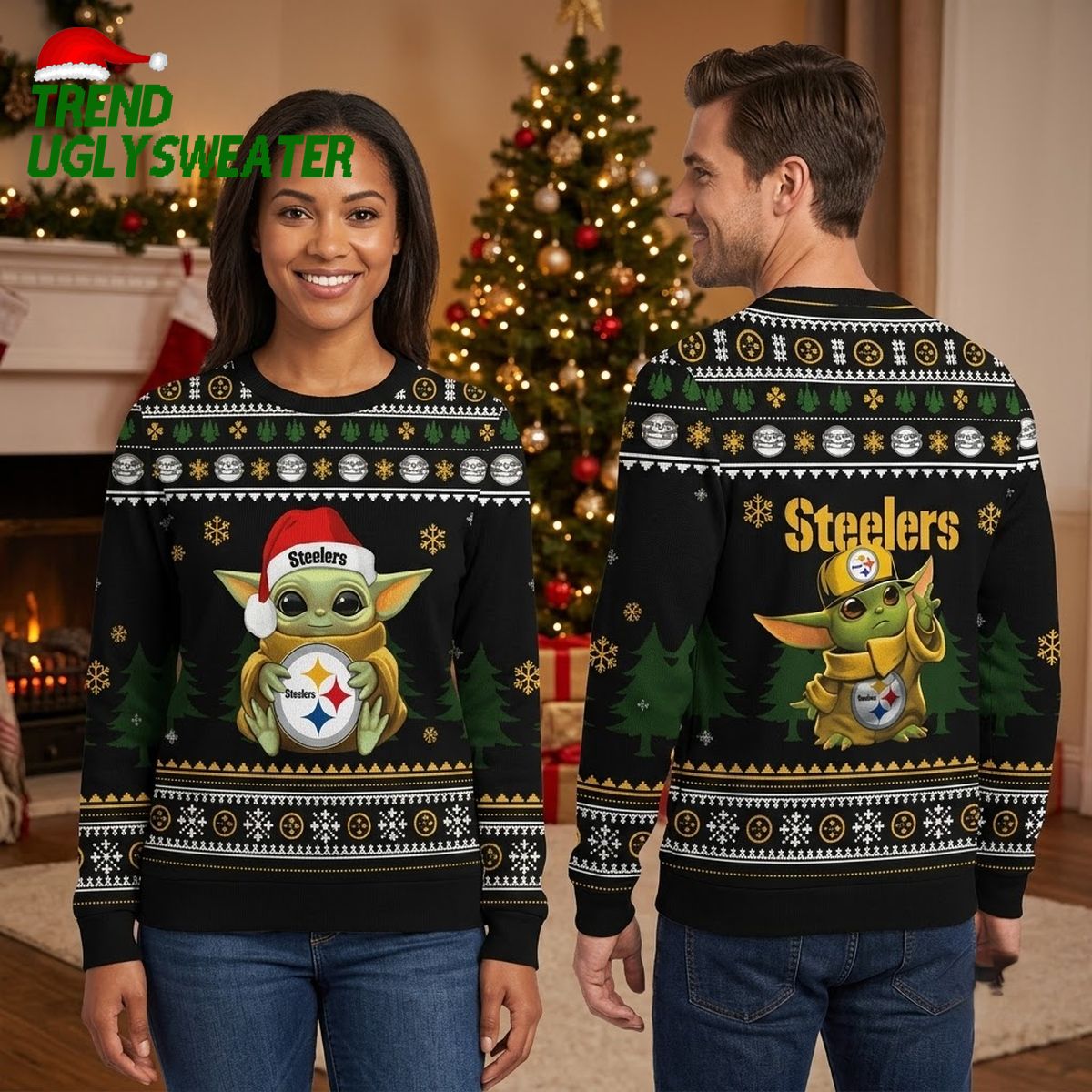 Steelers Yoda Baby Christmas Character Ugly Christmas Sweater