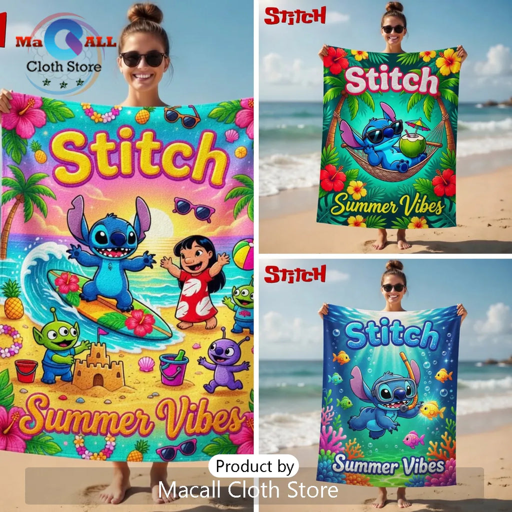 Stitch Lilo Disney Tropical Summer Beach Absorbent Vacation Beach Towel