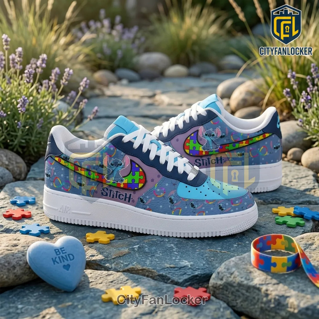 Stitch x Autism Awareness Puzzle Swoosh Air Force 1