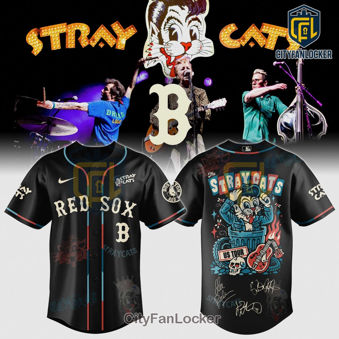 Stray Cats Red Sox 2026 Tour Limited Edition Graphic Baseball Jersey