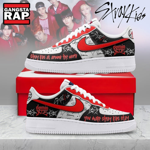 Stray Kids DOMINATE Tour Red & Black K Pop Graphic Air Force 1 Shoes, Music Air Force 1 Shoes