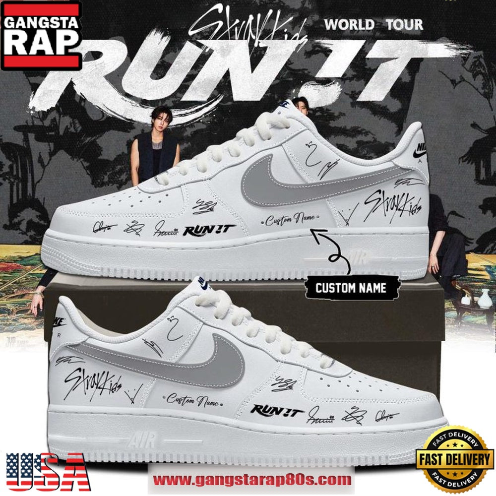 Stray Kids World Tour Run It 2026 Custom White Air Force 1 Running Shoes
