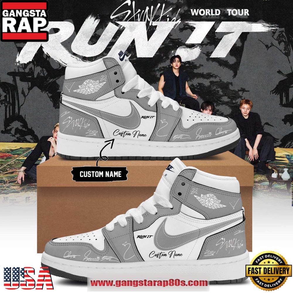 Stray Kids World Tour RUN IT 2026 Signature Gray Custom Air Jordan 1 Shoes Running Sneakers