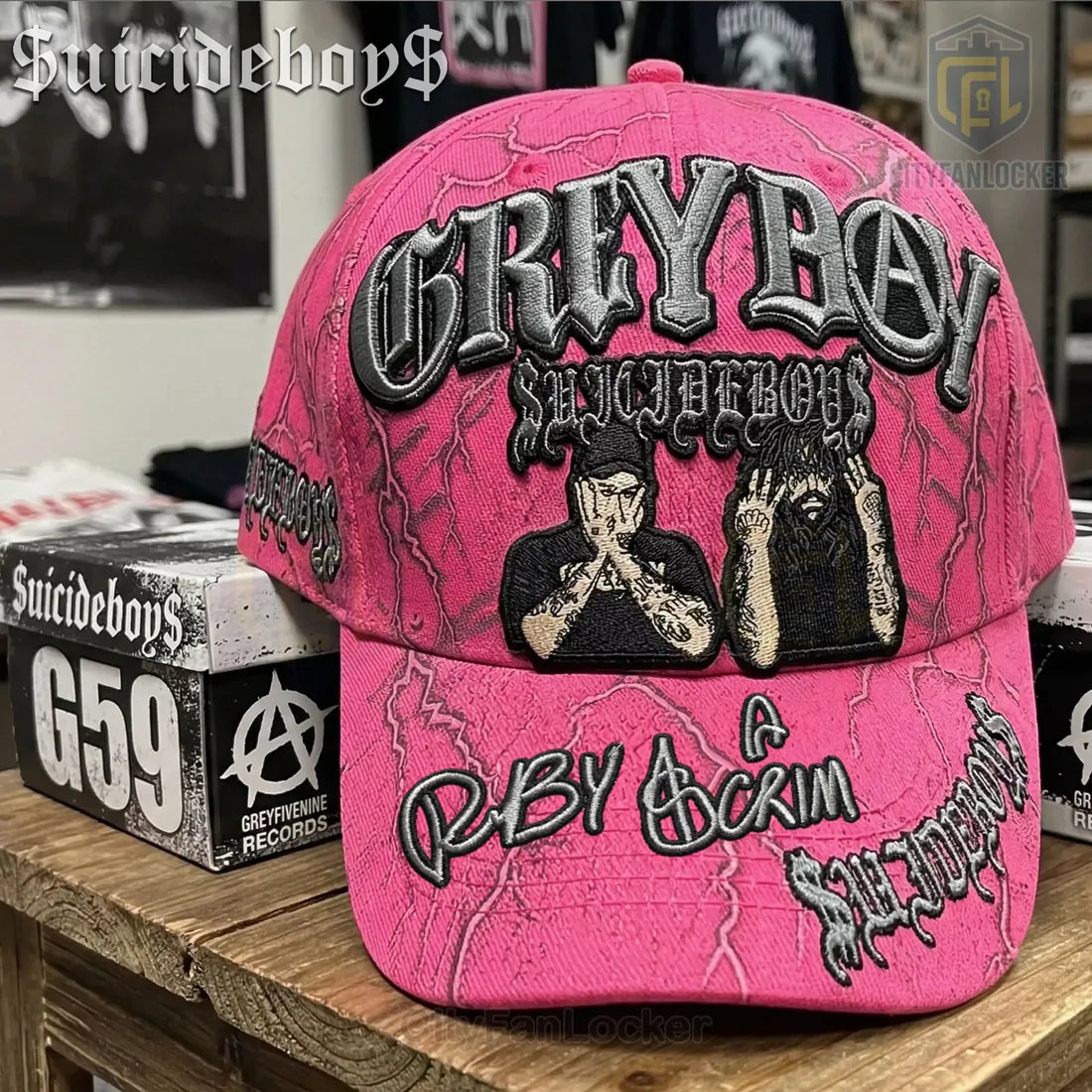 Suicideboys Grey Boy Pink Lightning 3D Embroidered Baseball Cap