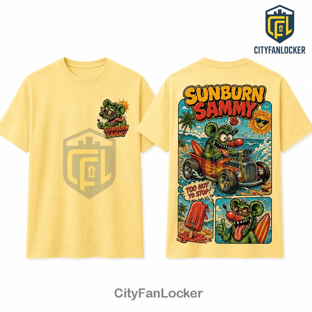 Sunburn Sammy Cartoon Mascot T-Shirt