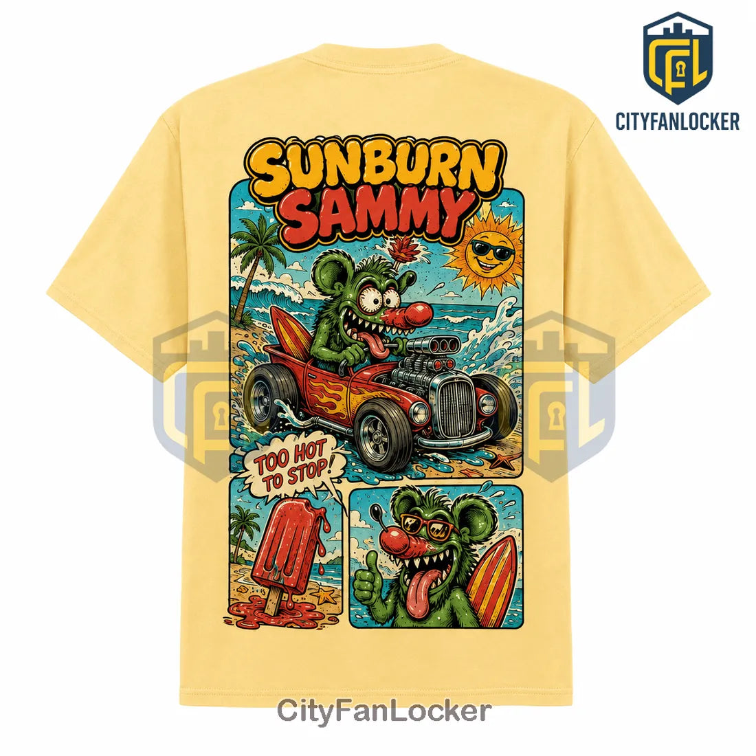 Sunburn Sammy Cartoon Mascot T-Shirt