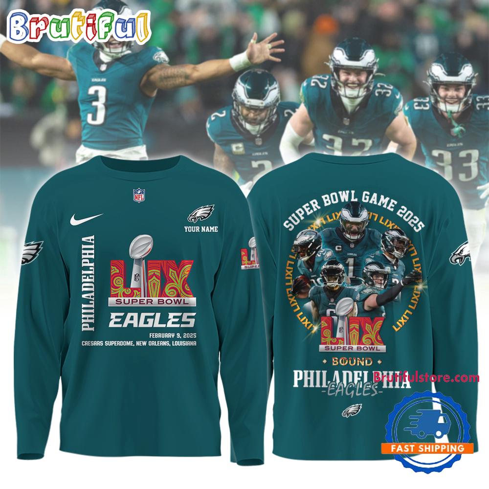 Super Bowl LIX 2025 Philadelphia Eagles Team Player Graphics Design Green Hoodie T-Shirt