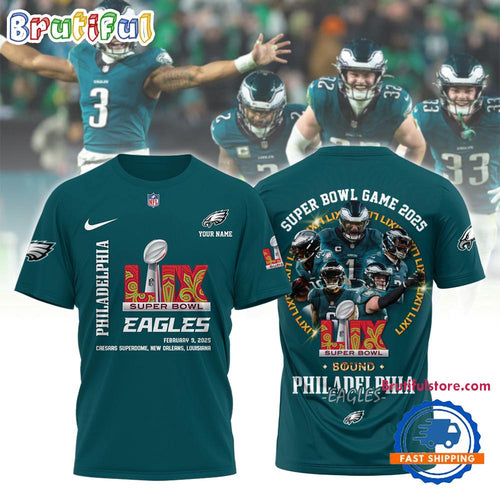 Super Bowl LIX 2025 Philadelphia Eagles Team Player Graphics Design Green Hoodie T-Shirt
