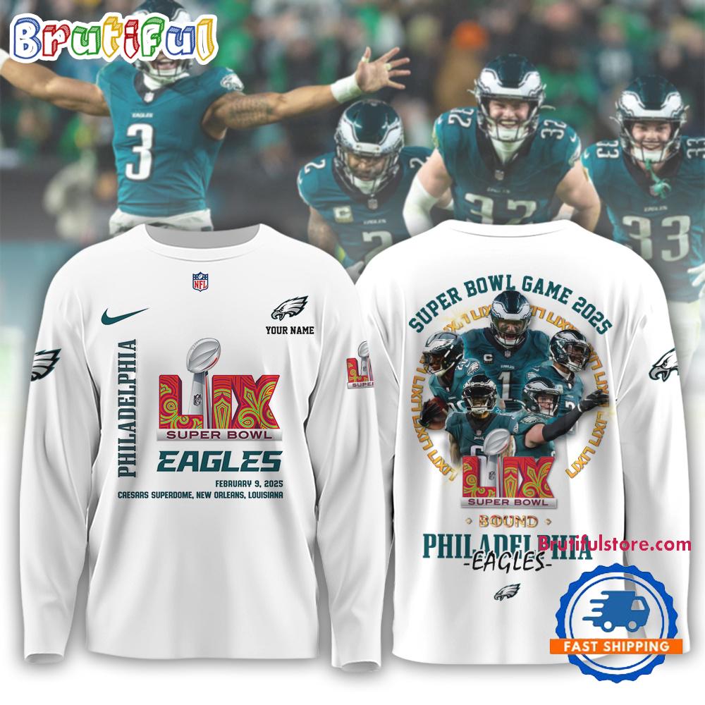 Super Bowl LIX 2025 Philadelphia Eagles Team Player Graphics Design White Hoodie T-Shirt