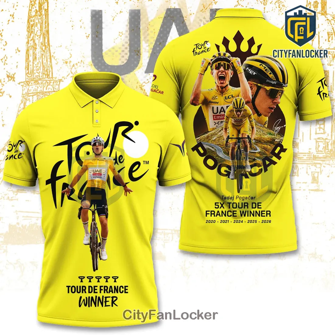 Tadej Pogacar Yellow Cycling Tournament Winner Polo Shirt