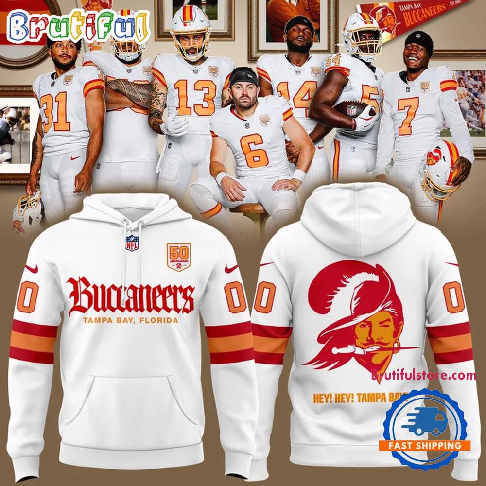 Tampa Bay Buccaneers 50th Season Essential White Hoodie T-Shirt