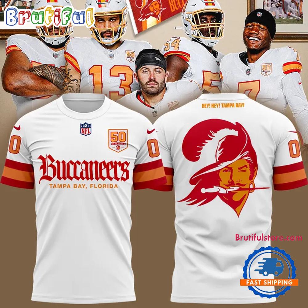 Tampa Bay Buccaneers 50th Season Essential White Hoodie T-Shirt
