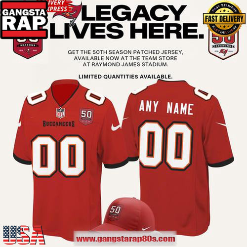 Tampa Bay Buccaneers Celebrate The Legacy of 50 Seasons Red Football Jersey