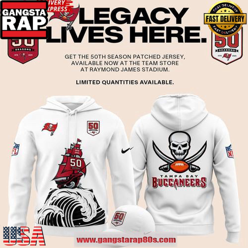 Tampa Bay Buccaneers Celebrate The Legacy of 50 Seasons White All Over Print Hoodie