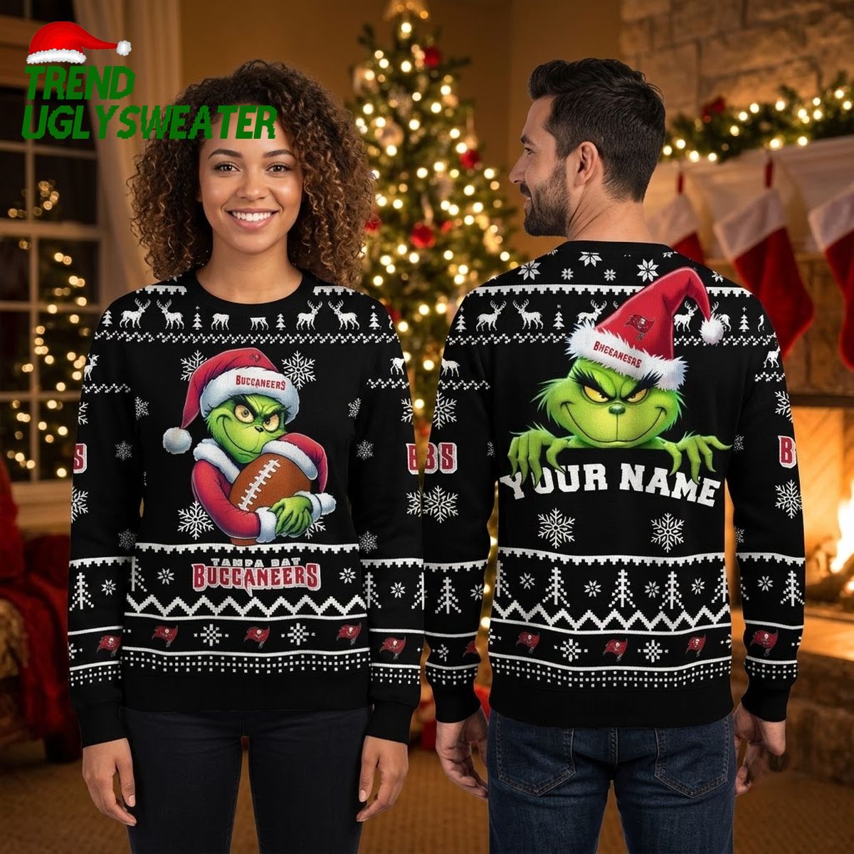 Tampa Bay Buccaneers Grinch Football Custom Name Ugly Christmas Sweater