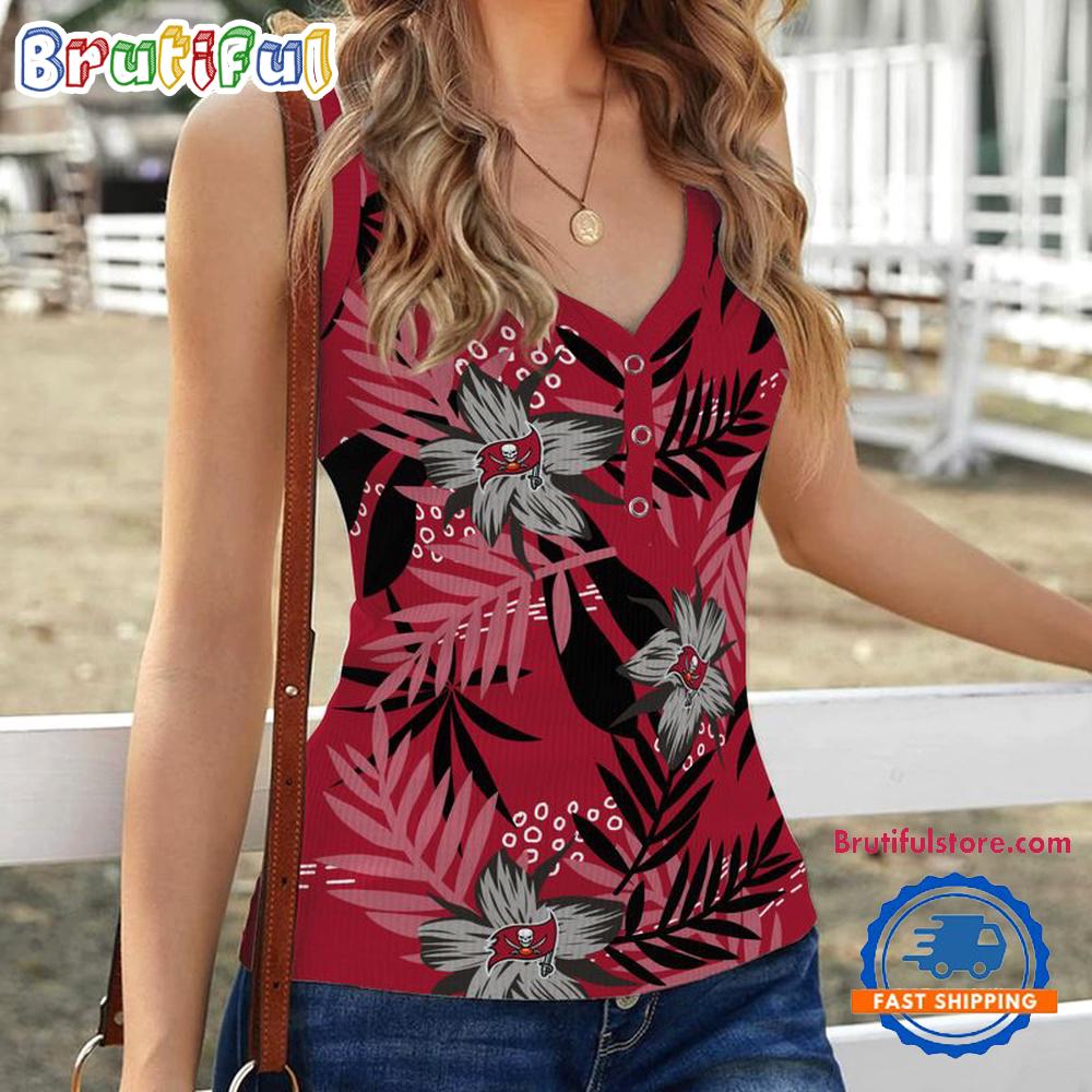 Tampa Bay Buccaneers Hibiscus Pattern Women’s V-Neck Ribbed Tank Top