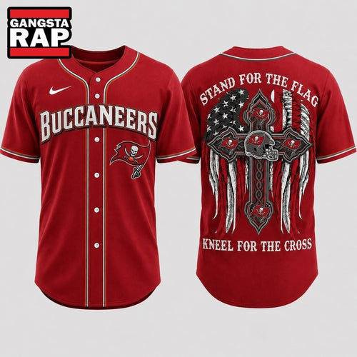 Tampa Bay Buccaneers NFL Stand For The Flag Kneel For The Cross Baseball Jersey Shirt