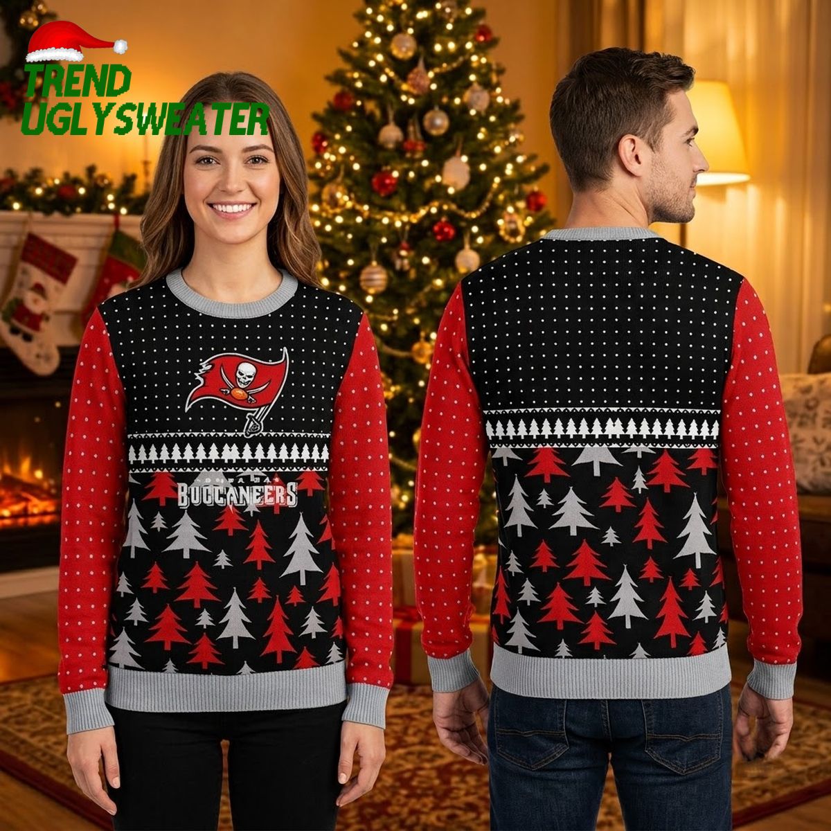 Tampa Bay Buccaneers Skull Logo Christmas Tree Pattern Ugly Christmas Sweater