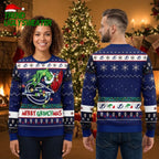 Tampa Bay Lightning Grinch Hand Holding Christmas Lights Ugly Christmas Sweater