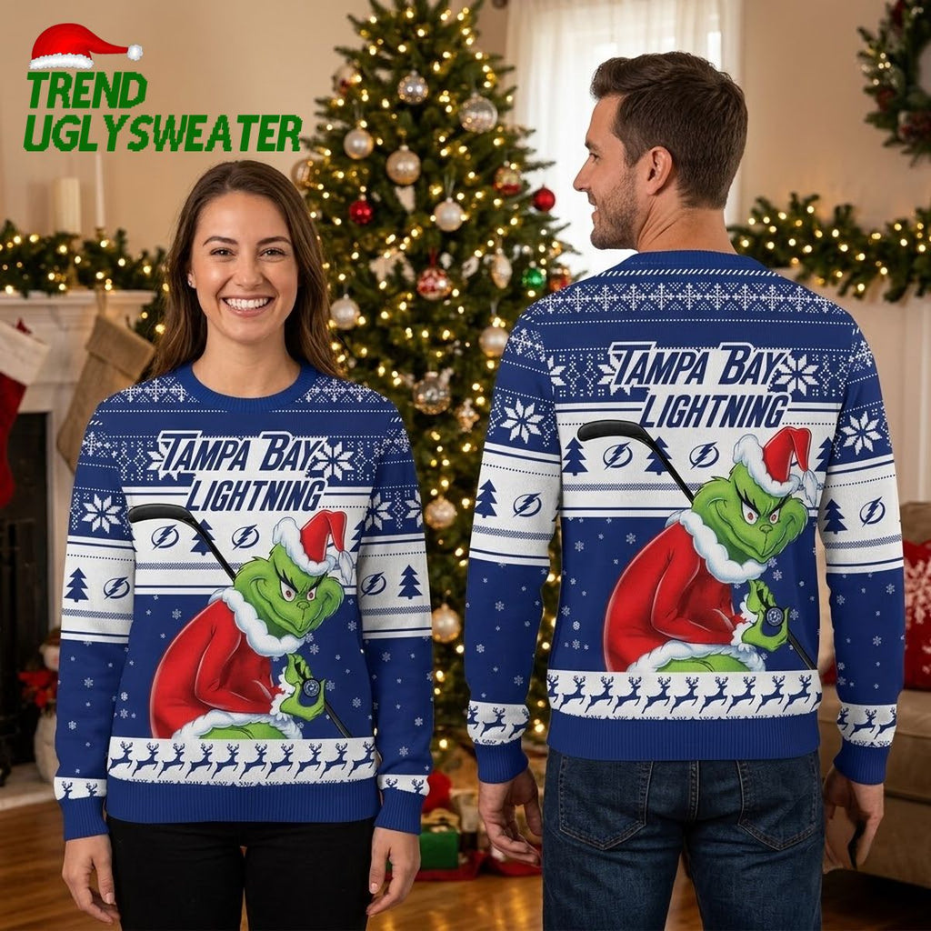 Tampa Bay Lightning Grinch Hockey Player Ugly Christmas Sweater
